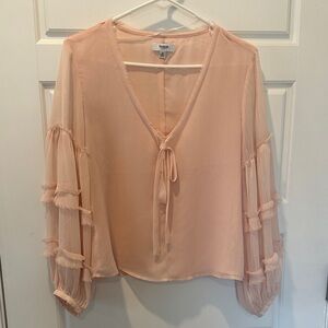Kensie Blush Pink Blouse with Tie and Ruffle Details